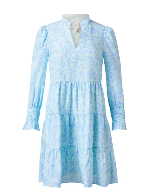 Everyday Sleeveless Dress with Scoop Neck for Summer Blue Printed Silk Blend Dress Everyday Sleeveless Dress with Scoop Neck for Summer Blue Printed Silk Blend Dress