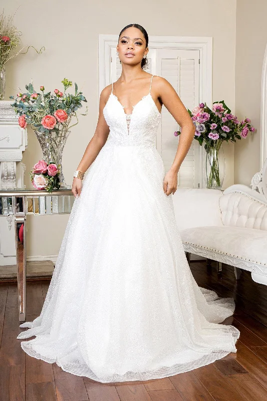 Maternity dress for a tea party Long Spaghetti Strap Glitter Mesh Wedding Gown