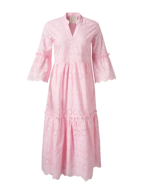  Pink Cotton Eyelet Midi Dress