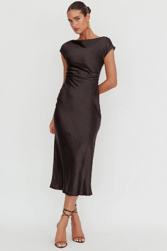 Midi dresses with patchwork patterns for a one - of - a - kind style Loveland Cap Sleeve Cowl Back Midi Dress Black