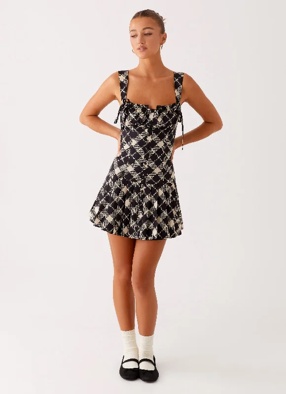 Mini dresses with abstract prints for an artistic look Tuni Mini Dress - Taupe Check Mini dresses with abstract prints for an artistic look Tuni Mini Dress - Taupe Check