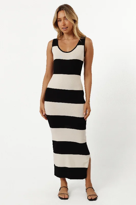 Midi dresses with one - shoulder designs for a modern and asymmetric style Bridget Midi Dress - Cream/Black Stripe Midi dresses with one - shoulder designs for a modern and asymmetric style Bridget Midi Dress - Cream/Black Stripe