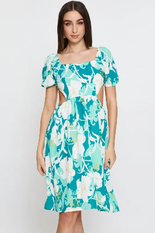 Midi dresses with satin - finish fabrics for a luxurious feel Print Midi Dress Ruffle Detail Skater Midi dresses with satin - finish fabrics for a luxurious feel Print Midi Dress Ruffle Detail Skater