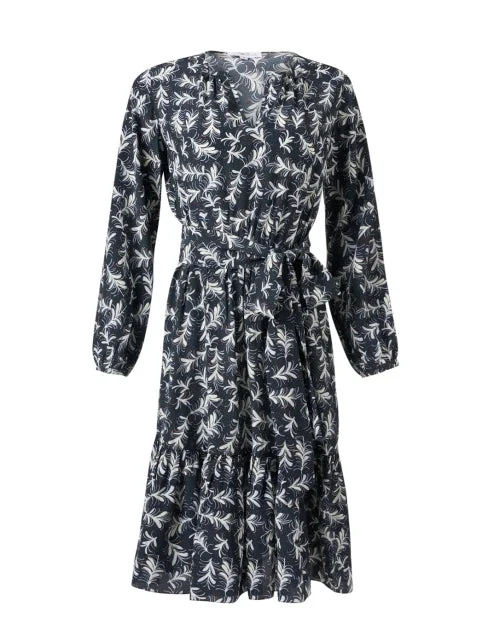 Everyday Dress with Darted Bodice for a Flattering Fit Pauline Navy Print Silk Dress Everyday Dress with Darted Bodice for a Flattering Fit Pauline Navy Print Silk Dress