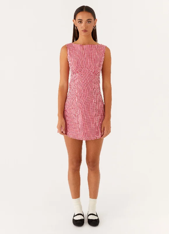 Lotus Tie Back Mini Dress - Red Gingham