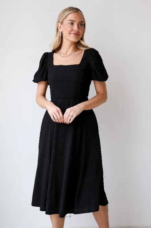 Everyday Long - sleeved Dress with Cuffed Sleeves for Winter FINAL SALE - You're The One Black Midi Dress Everyday Long - sleeved Dress with Cuffed Sleeves for Winter FINAL SALE - You're The One Black Midi Dress