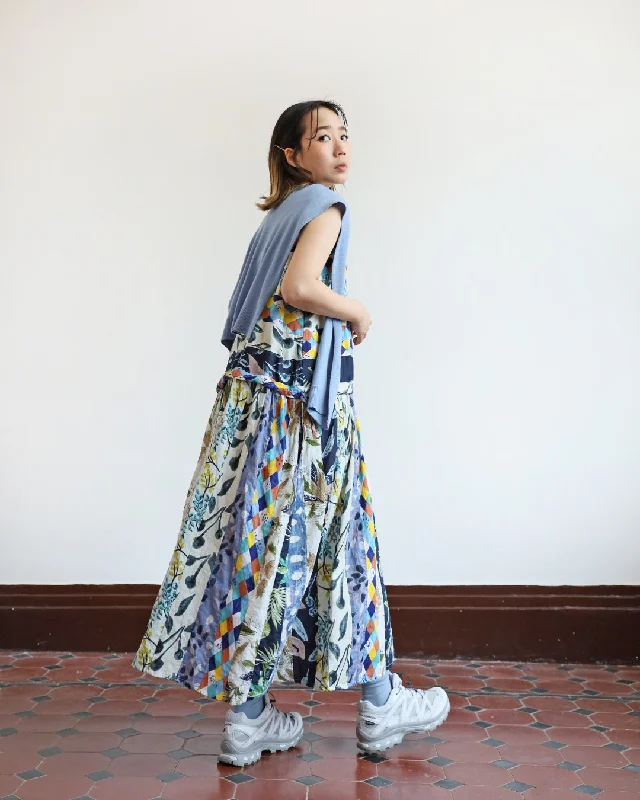 Everyday Dress with Soft Cotton - blend Fabric for All - day Comfort Patchwork Drawstring Dress Everyday Dress with Soft Cotton - blend Fabric for All - day Comfort Patchwork Drawstring Dress