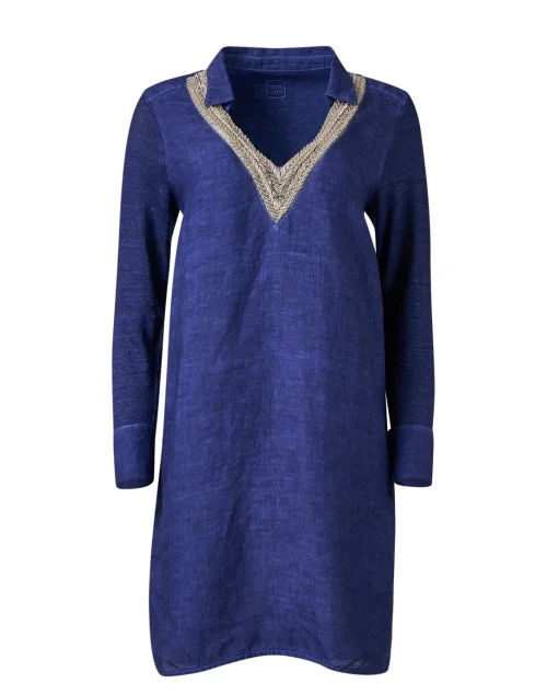 Everyday Dress with Quick - dry Fabric for Water - related Fun​ Navy Linen Dress