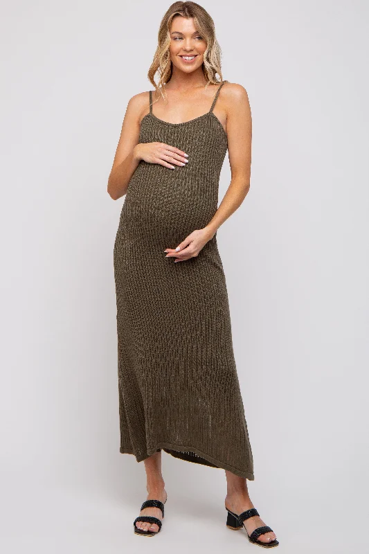 A - line maternity dress for a flattering fit Olive Open Knit Crochet Maternity Midi Dress A - line maternity dress for a flattering fit Olive Open Knit Crochet Maternity Midi Dress