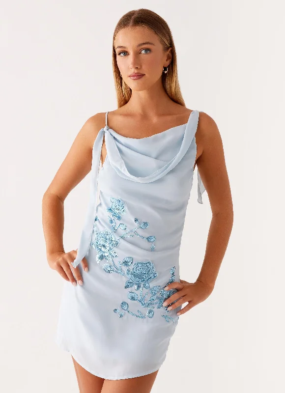 Mini dresses with wrap - around styles Lily Beaded Mini Dress - Pastel Blue