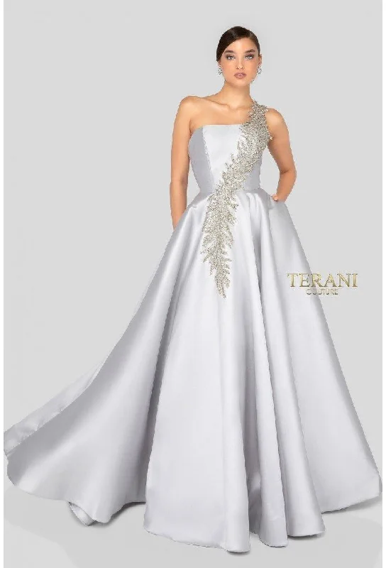 Maternity dress for a baby's first visit to the theater Terani Couture 1912E9202 One Shoulder Long Ball Gown Sale Maternity dress for a baby's first visit to the theater Terani Couture 1912E9202 One Shoulder Long Ball Gown Sale