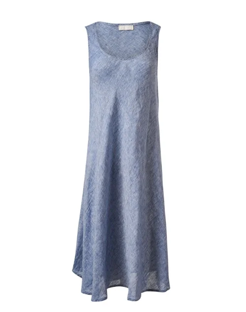 Everyday Sundress with Strappy Back for Beach​ Bree Blue Linen Dress