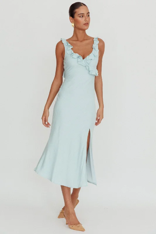 Midi dresses with abstract art prints for an artistic statement Alba Frill Trim Midi Dress Baby Blue Midi dresses with abstract art prints for an artistic statement Alba Frill Trim Midi Dress Baby Blue