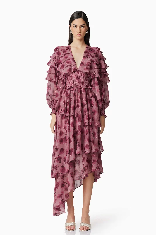 Plaid midi dresses for a fall - themed family gathering Monica Long Sleeve Midi Dress in Purple Plaid midi dresses for a fall - themed family gathering Monica Long Sleeve Midi Dress in Purple