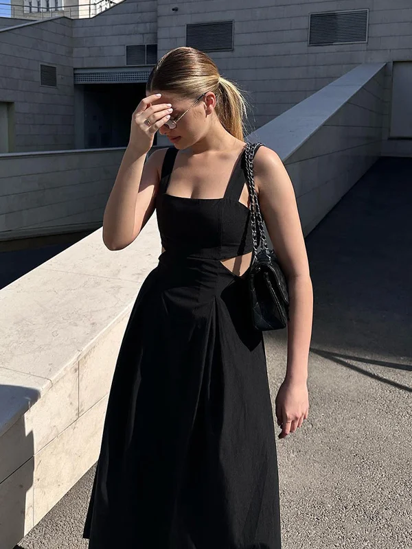 Midi dresses with embroidered accents for a unique and detailed design BerryBetty - Charlotte Waist Cutout Midi Dress