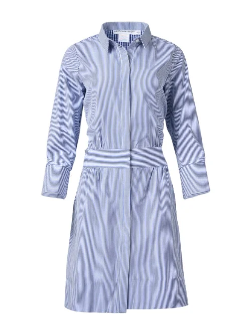  Breezy Blouson Navy and White Striped Shirt Dress