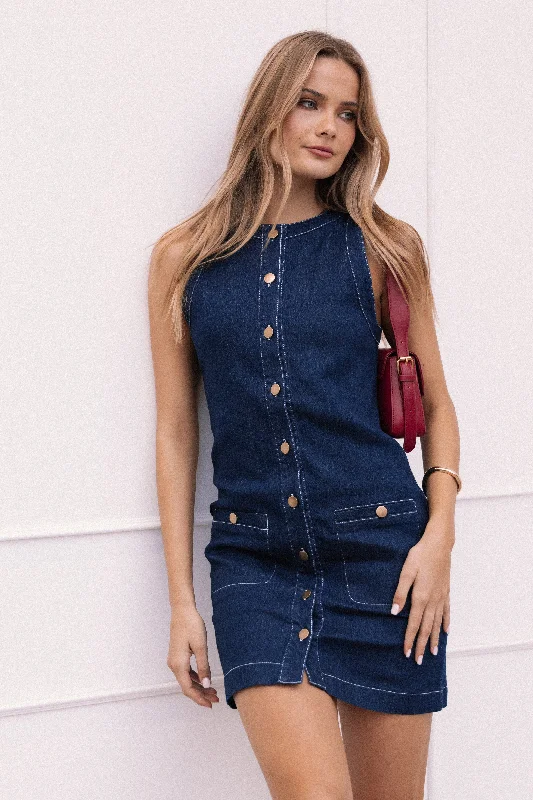 Mini dresses with high - low hems for a modern twist Lisa Mini Dress - Medium Denim