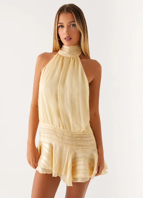 Petite Everyday Dress with Elastic Waistband​ Willow Chiffon Mini Dress - Yellow