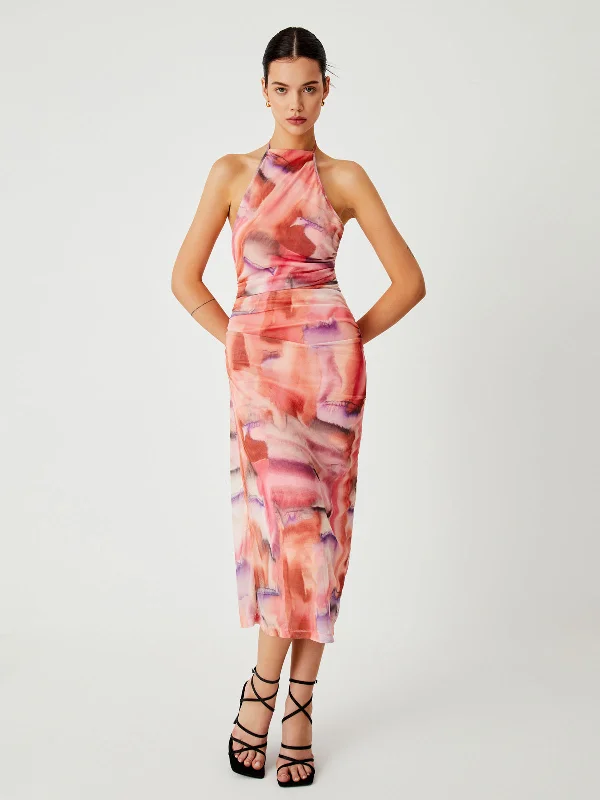 Midi dresses with button - front designs for a classic touch BerryBetty - Lava Tie Dye Mesh Open Back Midi Dress Midi dresses with button - front designs for a classic touch BerryBetty - Lava Tie Dye Mesh Open Back Midi Dress