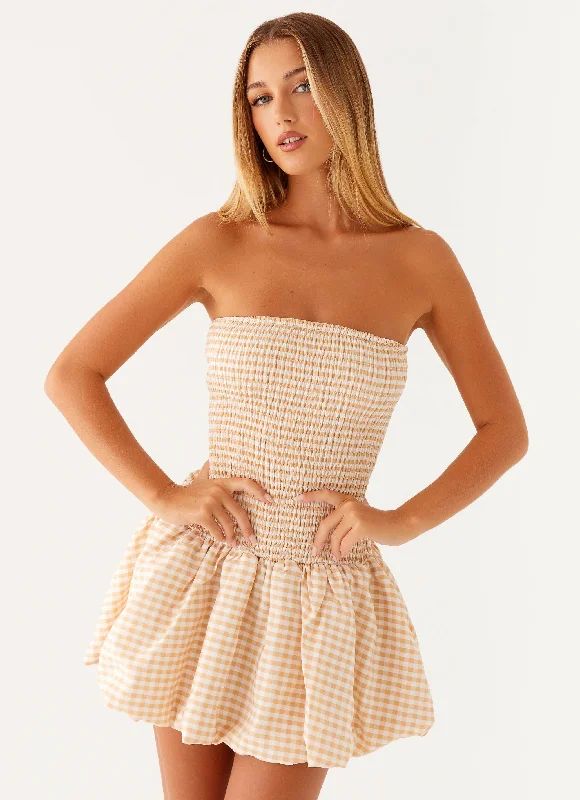 Everyday Dress with Ruffled Collar for a Girly Appeal Cassidy Mini Dress - Orange Gingham Everyday Dress with Ruffled Collar for a Girly Appeal Cassidy Mini Dress - Orange Gingham