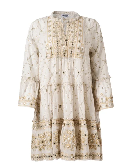  Beige Mosaic Print Dress