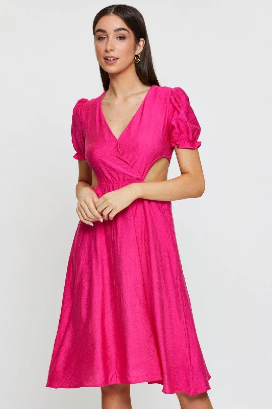 Sleeveless midi dresses with lace details for summer weddings Pink Midi Dress Short Sleeve V Neck Sleeveless midi dresses with lace details for summer weddings Pink Midi Dress Short Sleeve V Neck