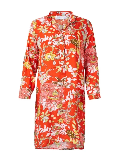  Orange Floral Print Dress