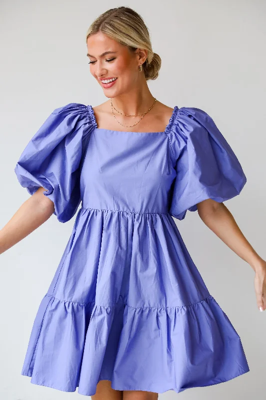  FINAL SALE - Dreamiest Darling Lilac Puff Sleeve Babydoll Mini Dress