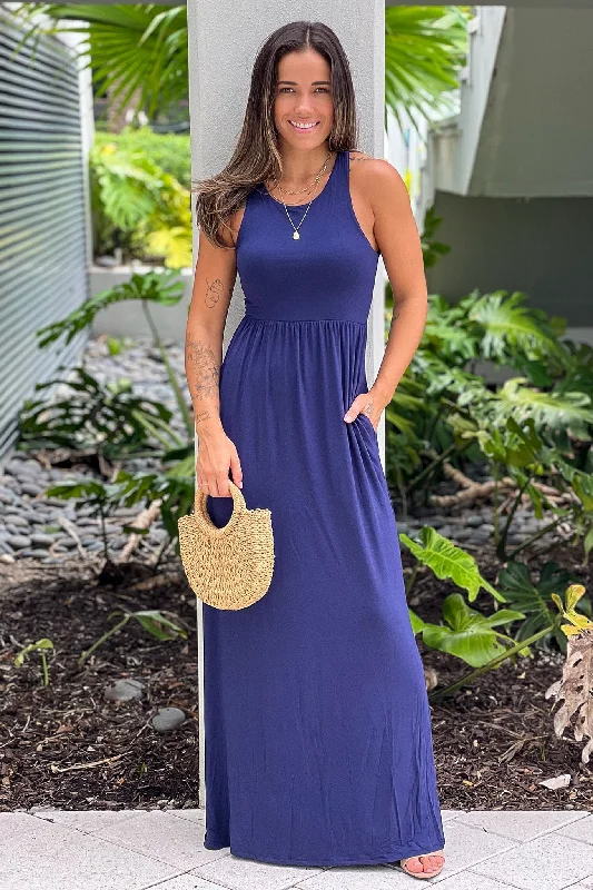  Navy Maxi Dress with Pockets