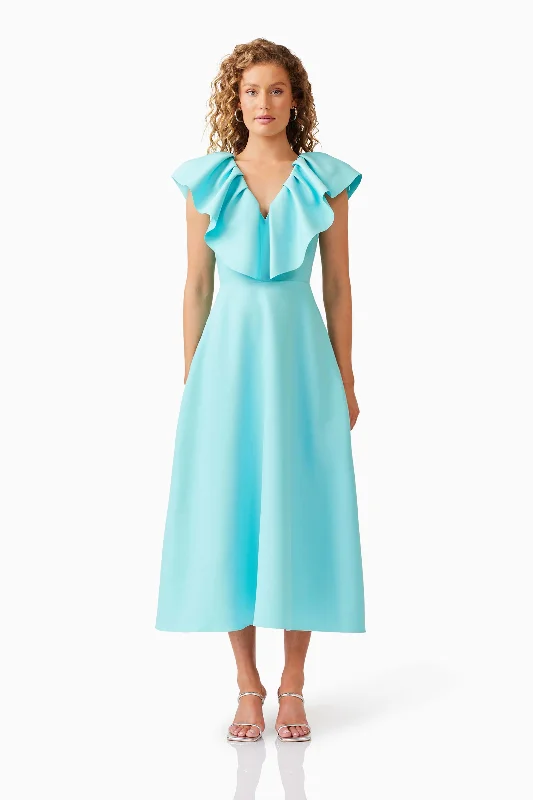 Midi dresses with ruffled sleeves for a more feminine and voluminous look Gabi Midi Dress in Blue