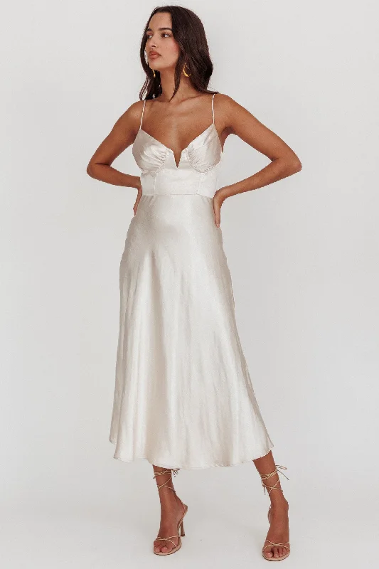High - low midi dresses with geometric patterns for a modern party Lake Como A-Line Midi Dress Champagne