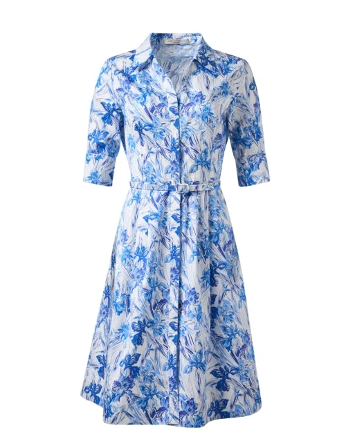 Children's Everyday Dress in Soft Jersey​ Blue and White Print Cotton Shirt Dress