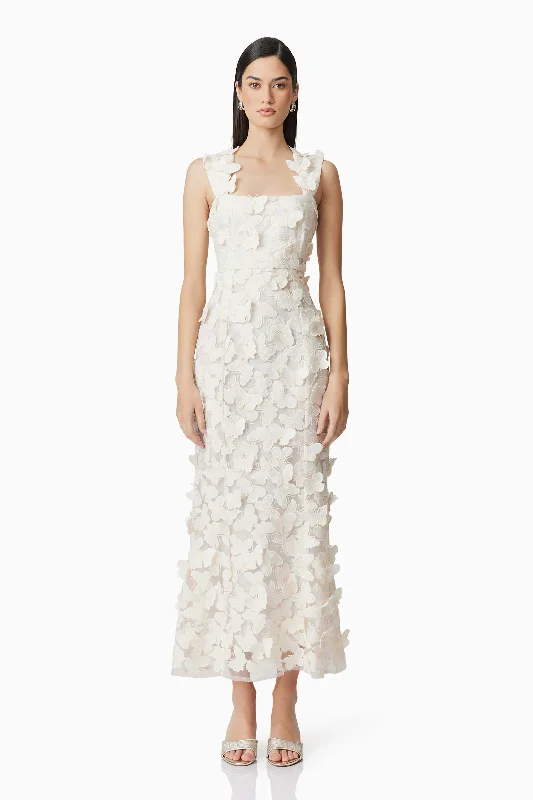 Midi dresses with satin - finish fabrics for a luxurious feel Scarlett Butterfly Midi Dress In White Midi dresses with satin - finish fabrics for a luxurious feel Scarlett Butterfly Midi Dress In White