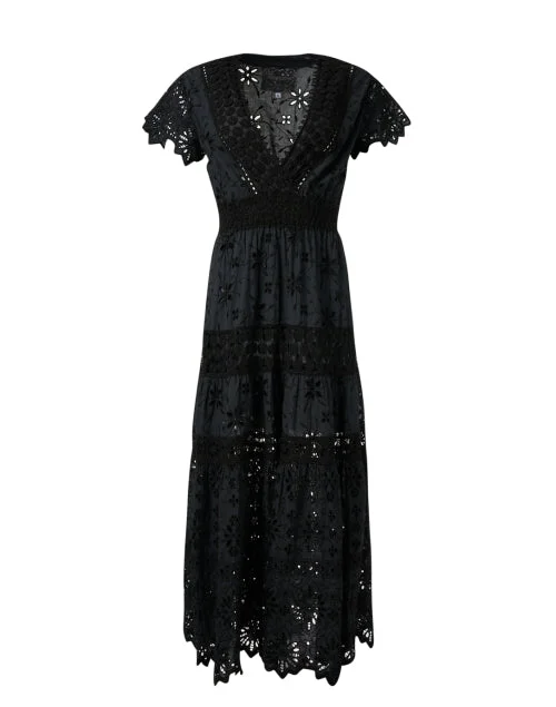  Black Embroidered Cotton Eyelet Dress