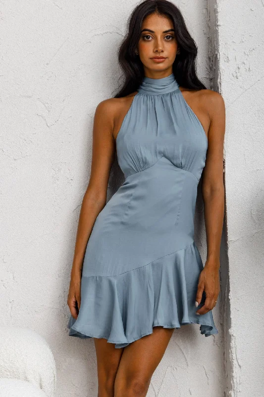Mini dresses with tiered skirts for added volume Promises Halterneck Fluted Hem Dress Forest Blue Mini dresses with tiered skirts for added volume Promises Halterneck Fluted Hem Dress Forest Blue