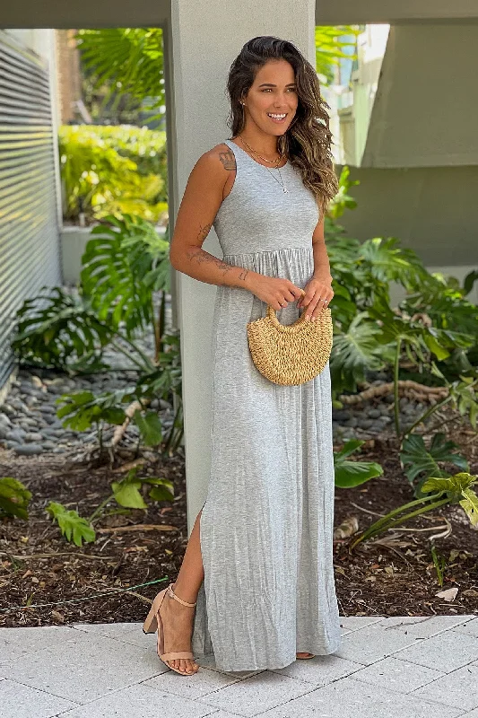 Everyday Dress with UV - protection for Sun - filled Days Heather Gray Racer Back Maxi Dress Everyday Dress with UV - protection for Sun - filled Days Heather Gray Racer Back Maxi Dress