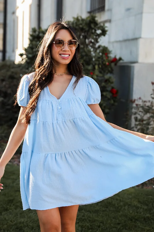  Beautiful Impression Light Blue Linen Mini Dress