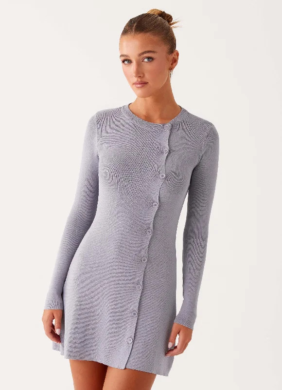  Not One Time Long Sleeve Knit Mini Dress - Grey