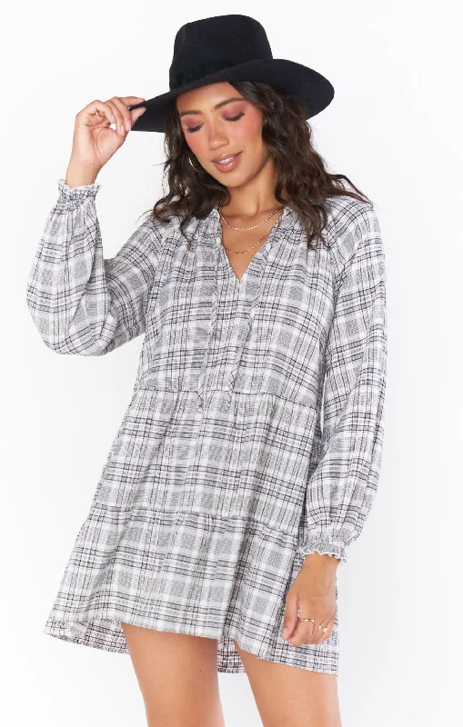 Mini dresses with cut - out details for a trendy look Birdie Mini Dress ~ Windowpane Plaid Mini dresses with cut - out details for a trendy look Birdie Mini Dress ~ Windowpane Plaid
