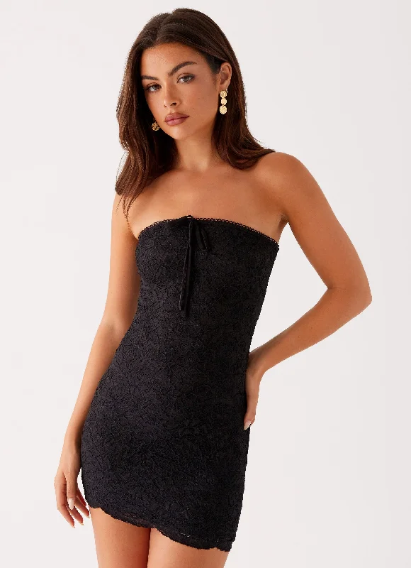 Mini dresses with keyhole necklines Karlina Lace Mini Dress - Black