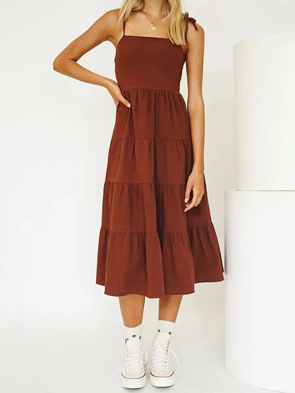 Midi dresses with wrap - around skirts for a customizable fit BerryBetty - Solid Ruffle Hem Midi Dress