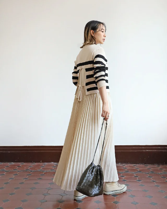  Striped Cut Out Top + Pleated Dress (Set)