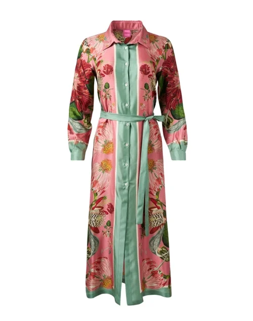  Multi Floral Silk Shirt Dress
