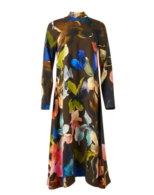 Everyday Dress with Wrinkle - resistant Material for Convenience Brown Multi Floral Print Dress Everyday Dress with Wrinkle - resistant Material for Convenience Brown Multi Floral Print Dress