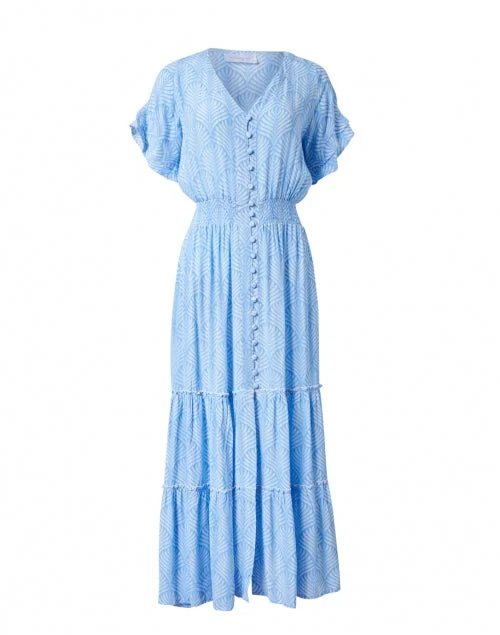 Everyday Dress with Shiny Metallic Thread for a Festive Feel​ Christina Periwinkle Palm Printed Midi Dress