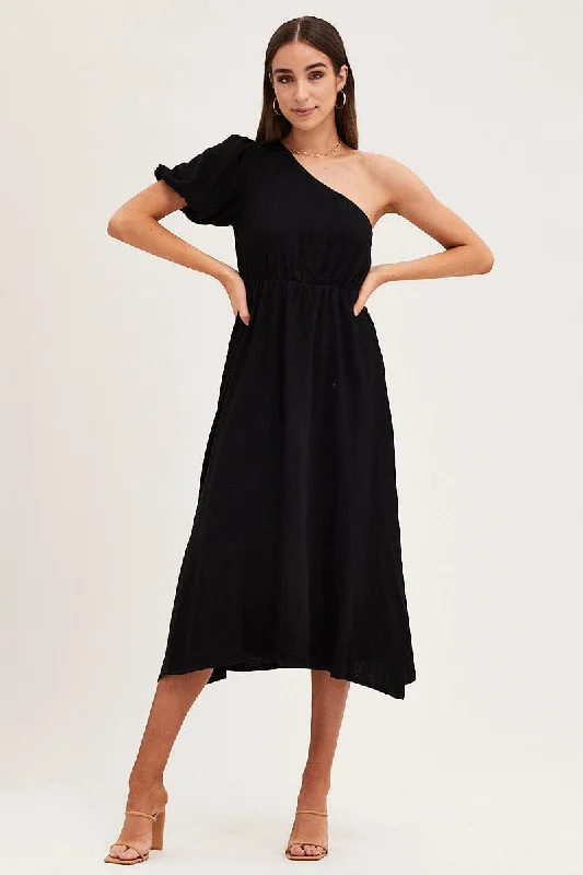Midi dresses with off - the - shoulder necklines for a flirty look Black One Shoulder Midi Dress Midi dresses with off - the - shoulder necklines for a flirty look Black One Shoulder Midi Dress