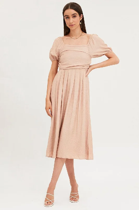 Midi dresses with off - the - shoulder necklines for a flirty look Beige Midi Dress Evening Square Neck Midi dresses with off - the - shoulder necklines for a flirty look Beige Midi Dress Evening Square Neck