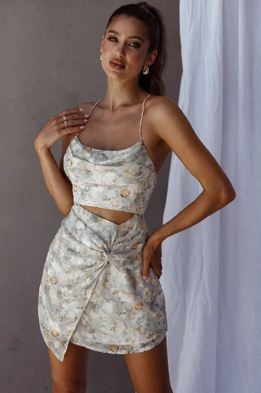 Denim mini dresses with distressed details Miami Nights Cowl Neckline Twist Feature Mini Dress Floral Green Denim mini dresses with distressed details Miami Nights Cowl Neckline Twist Feature Mini Dress Floral Green