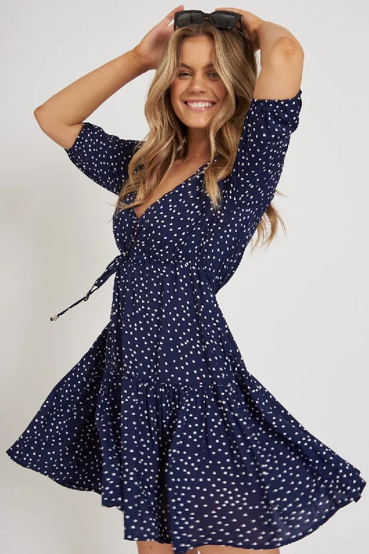 Everyday Dress with Recycled Materials for a Sustainable Choice Apollo Dress in Navy Spot Everyday Dress with Recycled Materials for a Sustainable Choice Apollo Dress in Navy Spot