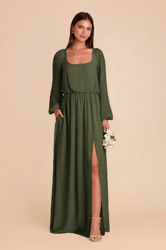 Maternity dress for a baby's first visit to the orchard Eloise Chiffon Dress - Olive Maternity dress for a baby's first visit to the orchard Eloise Chiffon Dress - Olive